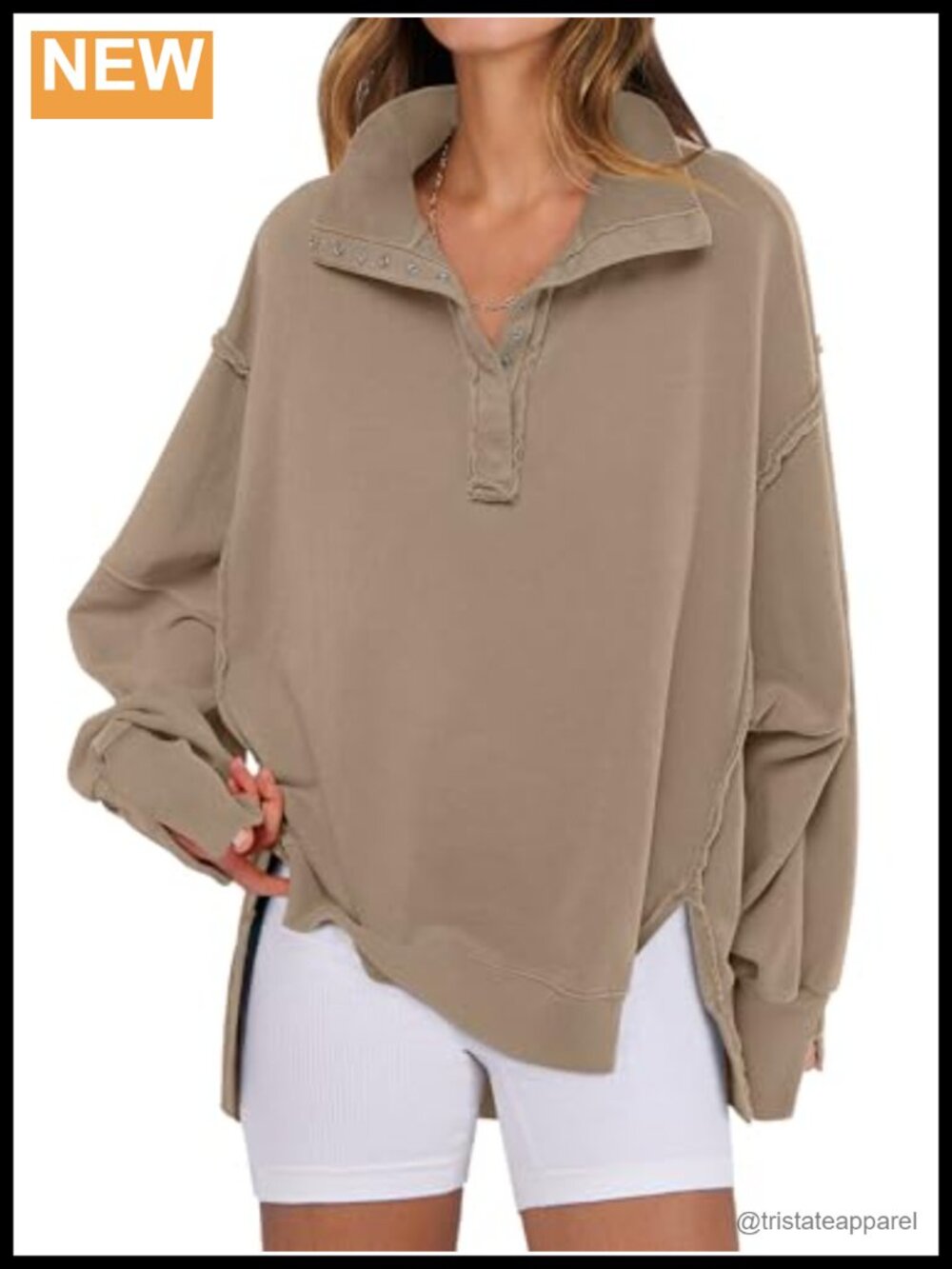 Oversized Henley Sweatshirt Women's Casual Fall Pullover Long Sleeve